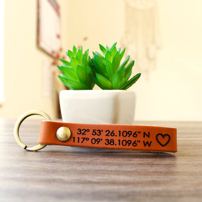 Coordinates Keychain | Gps Coordinates | Leather Keychains | 305 Leathers