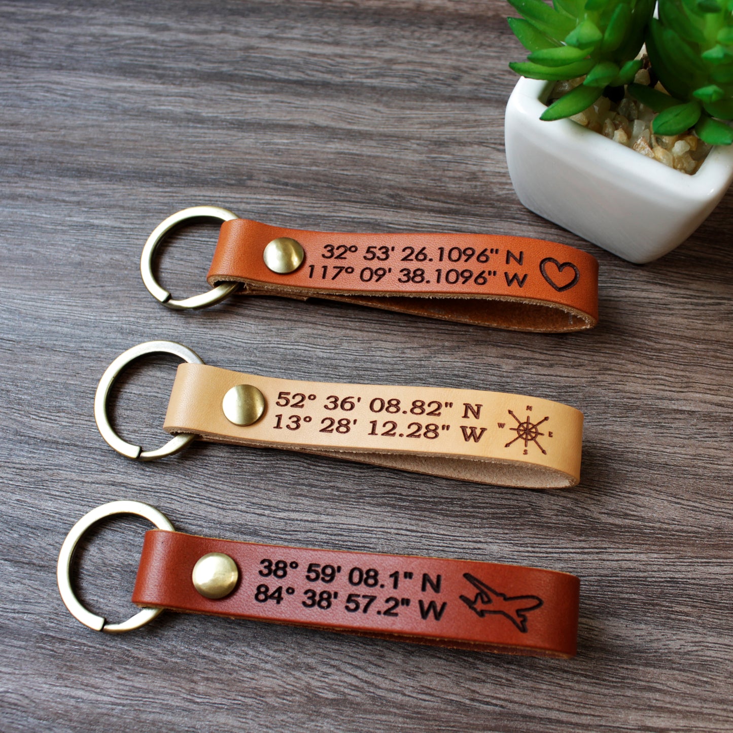 Coordinates Keychain | Gps Coordinates | Leather Keychains | 305 Leathers