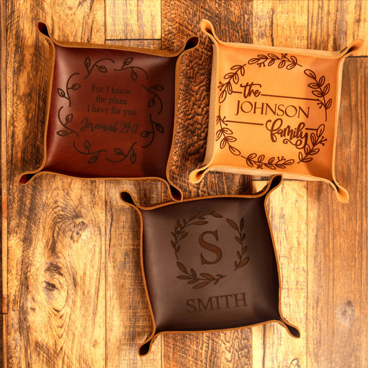 Personalized Leather Valet Tray | Custom Catchall Tray | SANTJAG