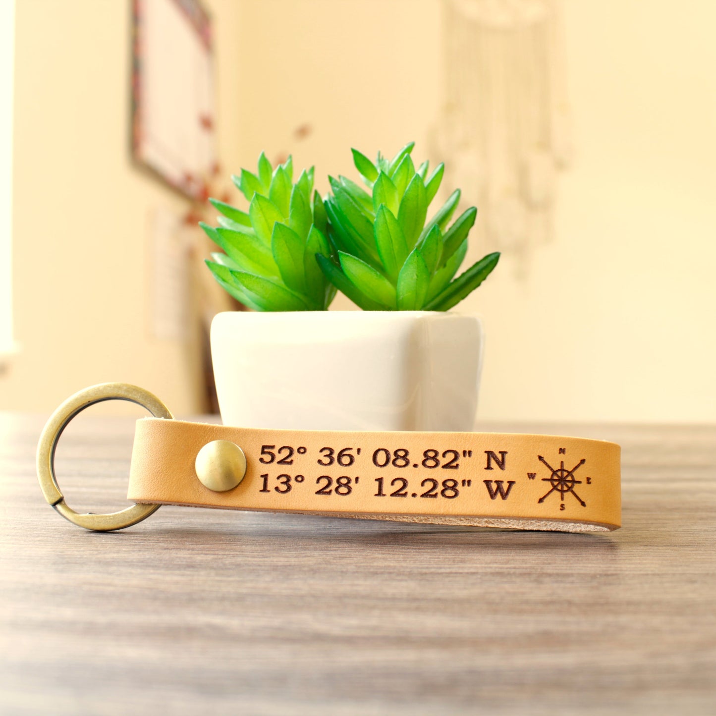 Coordinates Keychain | Gps Coordinates | Leather Keychains | 305 Leathers