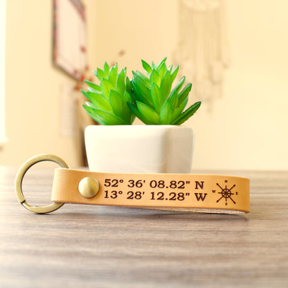 Coordinates Keychain | Gps Coordinates | Leather Keychains | 305 Leathers