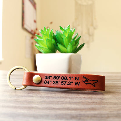 Coordinates Keychain | Gps Coordinates | Leather Keychains | 305 Leathers