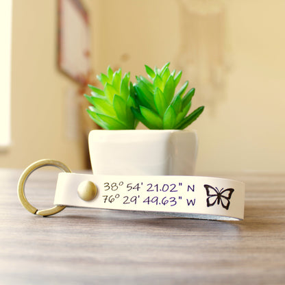 Coordinates Keychain | Gps Coordinates | Leather Keychains | 305 Leathers